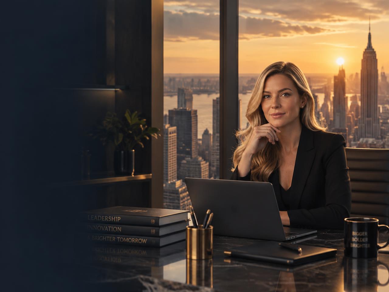 Penelope Stewart, founder of DigiAI.pro, in a high-rise office